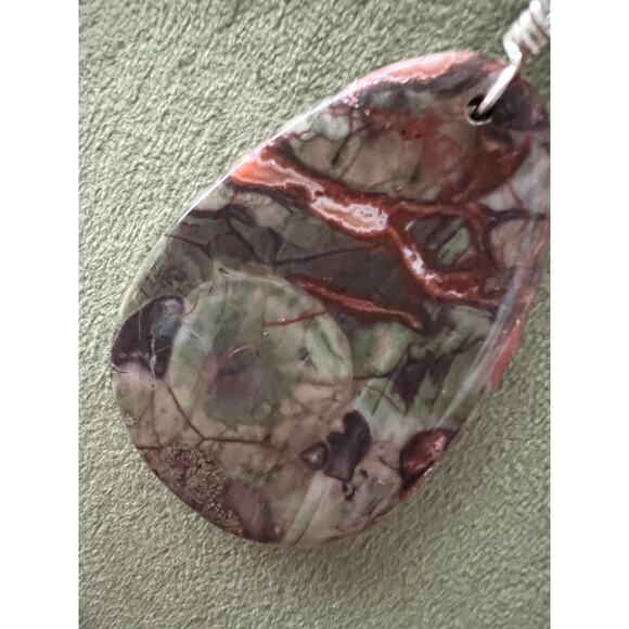 Handmade Gemstone Necklace Teardrop Jasper Stone Pendant Multicolor Beads Boho - Picture 2 of 6